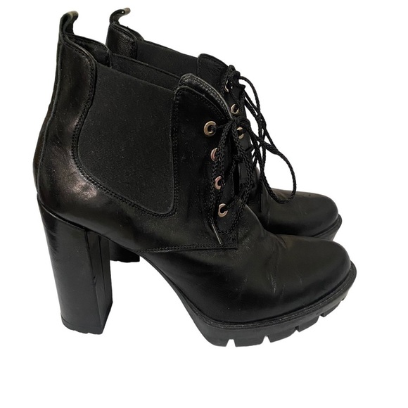 Atos Lombardini Black Italian Leather Chunky High Heel Lace Up Boot EU 39 US 8.5 - Picture 4 of 10
